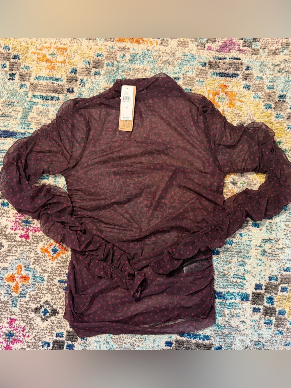 Anthropologie Maeve mesh polka dot long sleeve